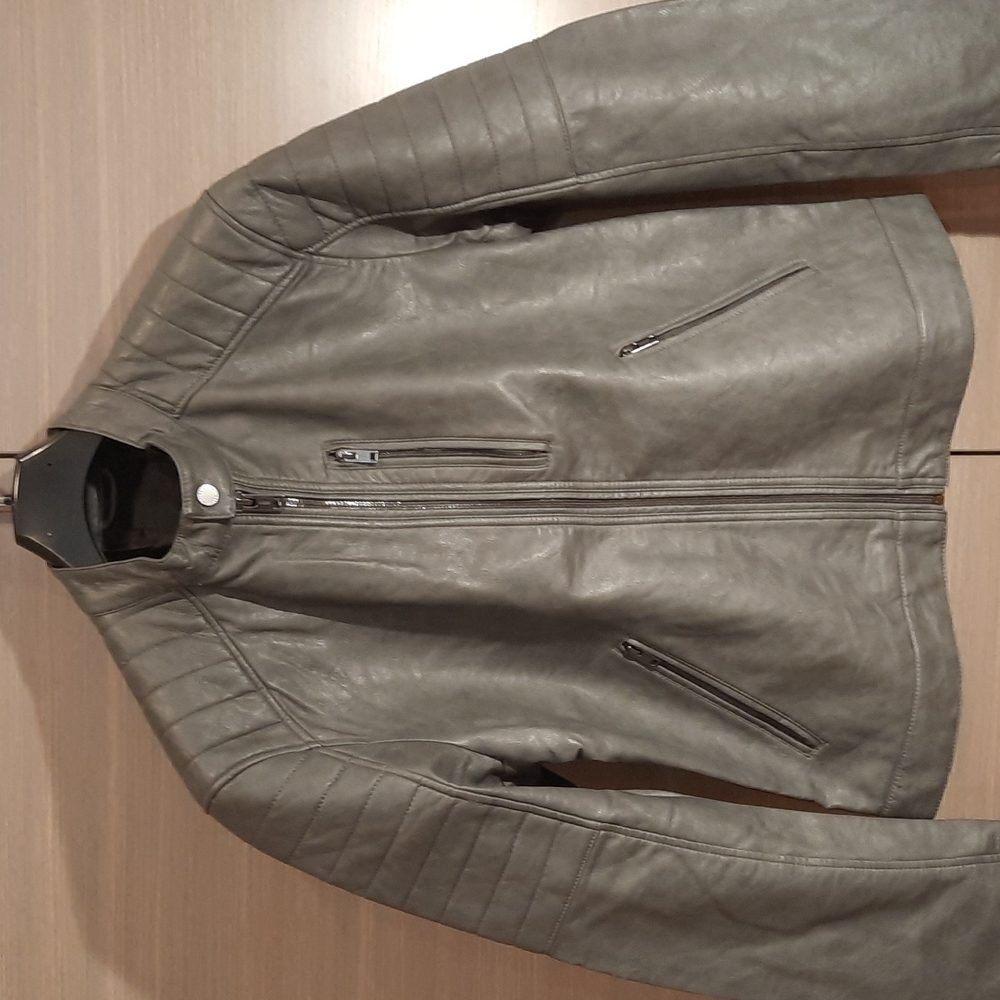 MENS NWT GRAY MOTO JACKET FAUX LEATHER L